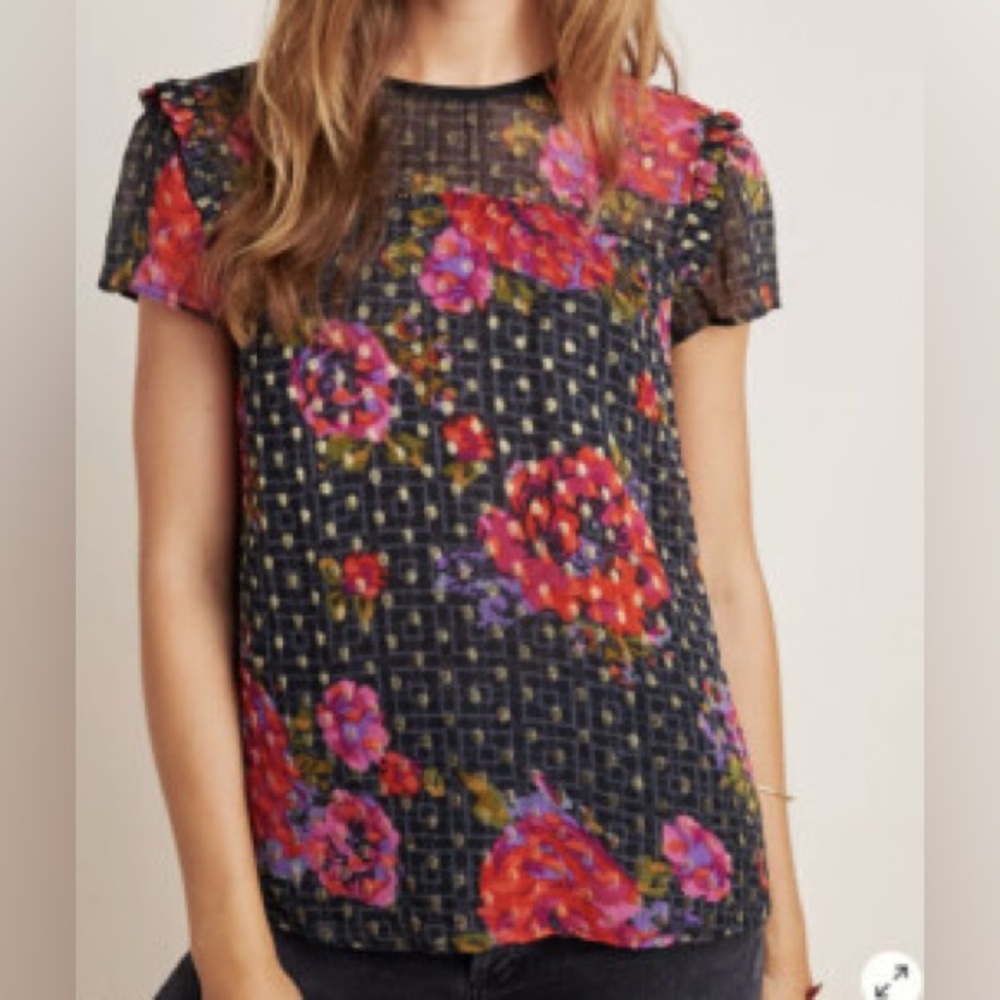 Anthropologie Fiorella Blouse holiday beaded gold metallic top